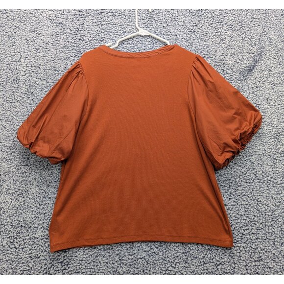 Old Navy Puff Sleeve Ribbed Top Womens 2XL Cottagecore Peasant Boho Burnt Orange - Picture 2 of 13